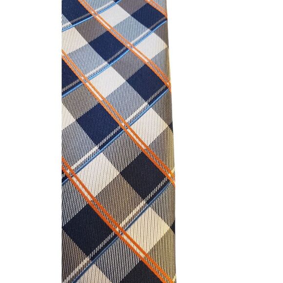NAUTICA Plaid Checkered Navy White Orange Neck Tie Multicolor Plaids & Checks - Picture 2 of 12